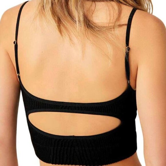 Free People Kick Back Ribbed Seamless Cami Bra Bralette, Black, Size XS/S - Picture 2 of 12